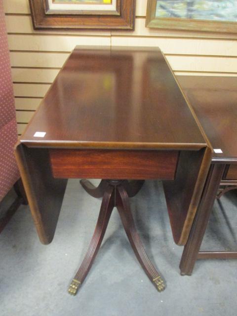 Drop-Leaf Accent Table With Brass Capped Claw Feet