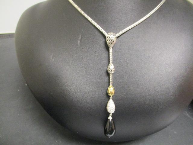 John Hardy Sterling Silver Necklace w/ Onyx Pear Shaped Beads & 18k Gold Accents