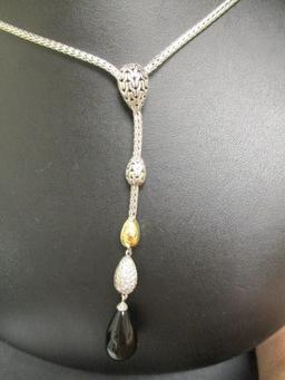 John Hardy Sterling Silver Necklace w/ Onyx Pear Shaped Beads & 18k Gold Accents