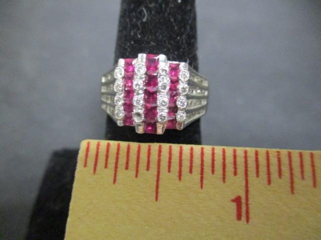 14k White Gold Diamond & Ruby Ring- Missing 1 Stone