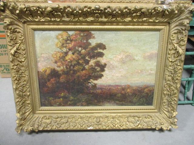 Vintage Original Oil on Board Signed framed in Ornate Gold Frame