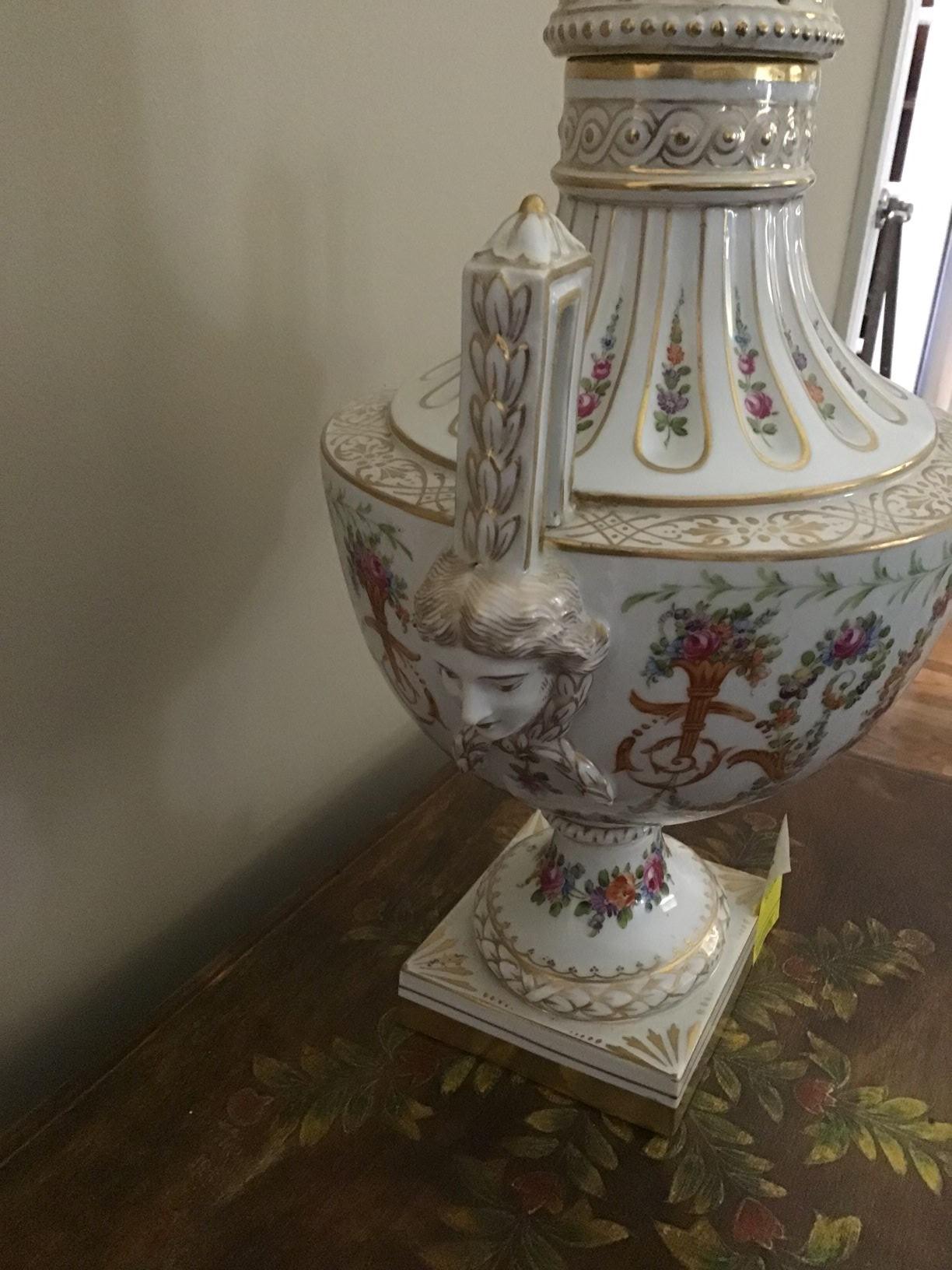 LARGE CARL TIEHLE COVERED URN. DRESDEN CIRCA 1851-1891. ORIGINAL COST $1450