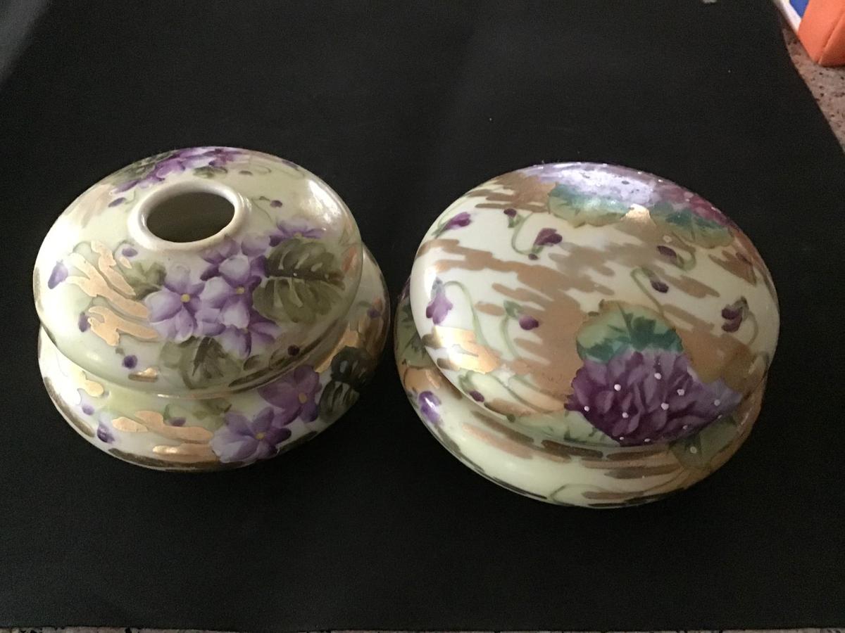 PAIR VANITY JARS, HANDPAINTED