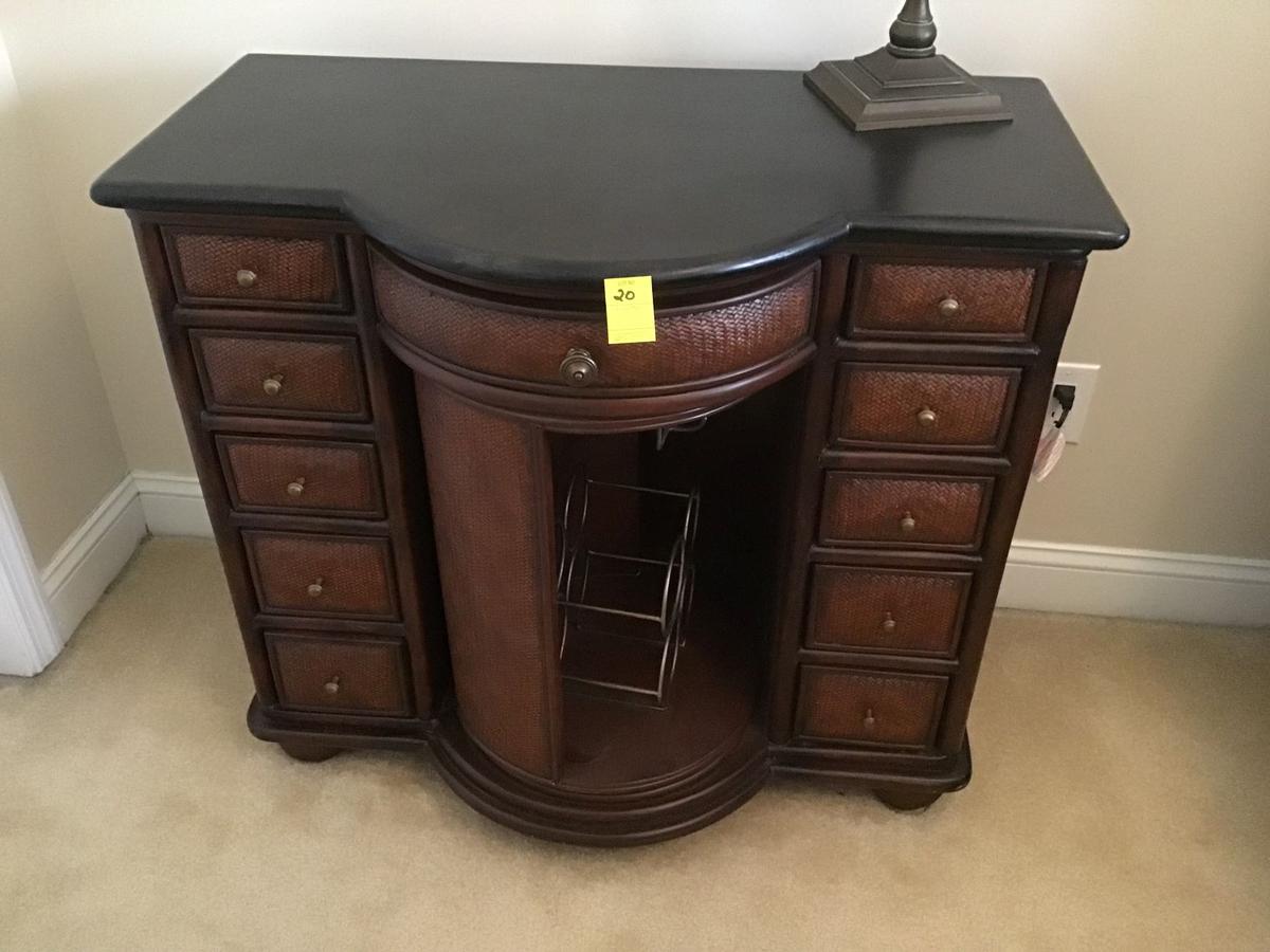 WINE BAR WITH SHELVES AND ROTATING CADDY