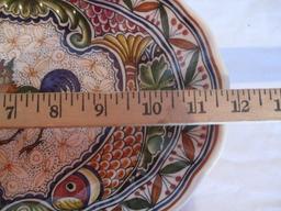 Hand Painted Oval Bowl from Portugal with Stand