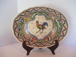 Hand Painted Oval Bowl from Portugal with Stand