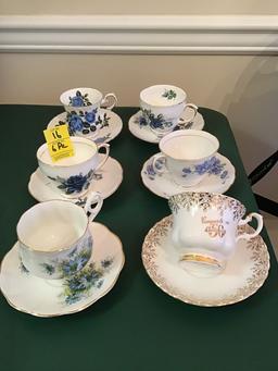 6 English Bone China Cups and Saucers