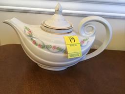 Halls Teapot and Bowl, Floral Design on White