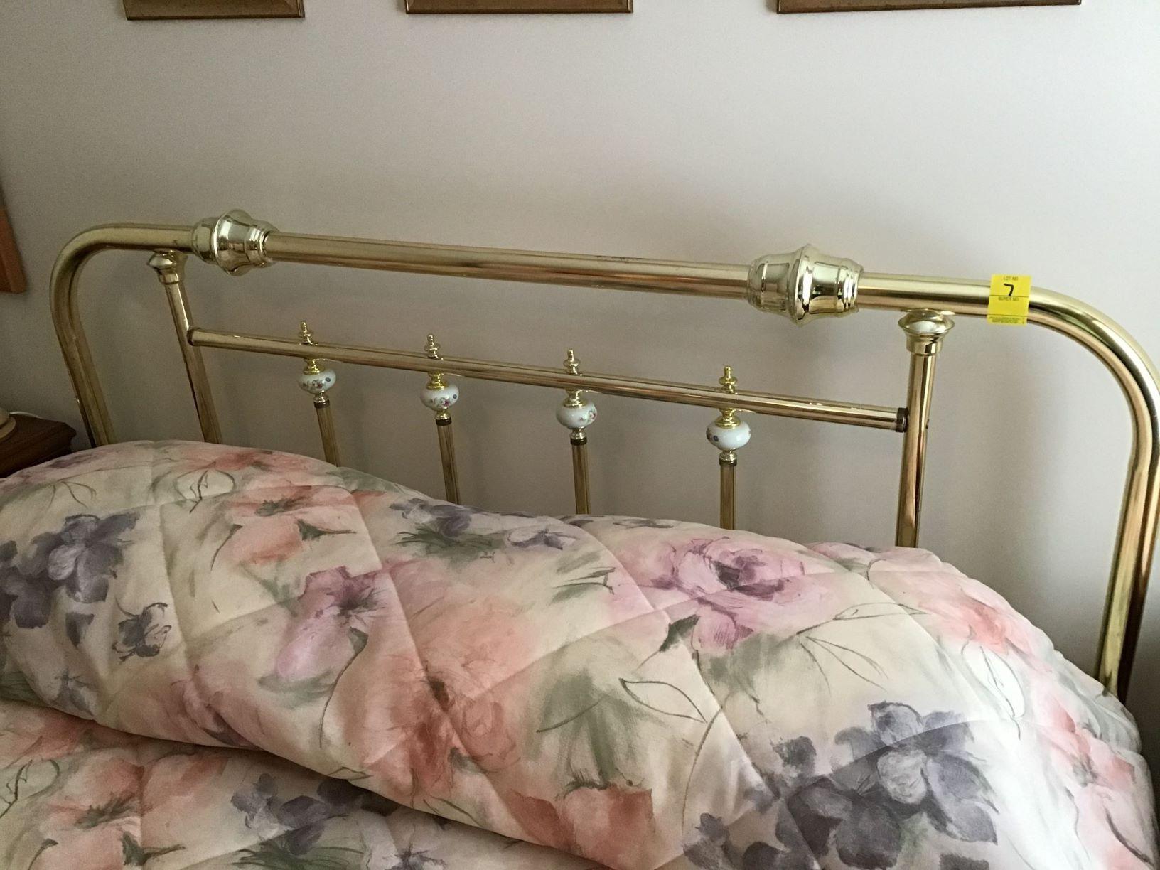 Queen Size Brass Finish Bed Headboard with Mattresses