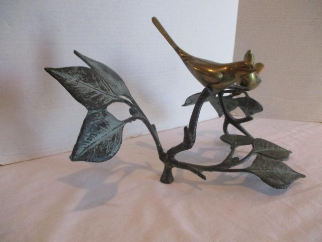 Brass Birds on Metal Branch Statue