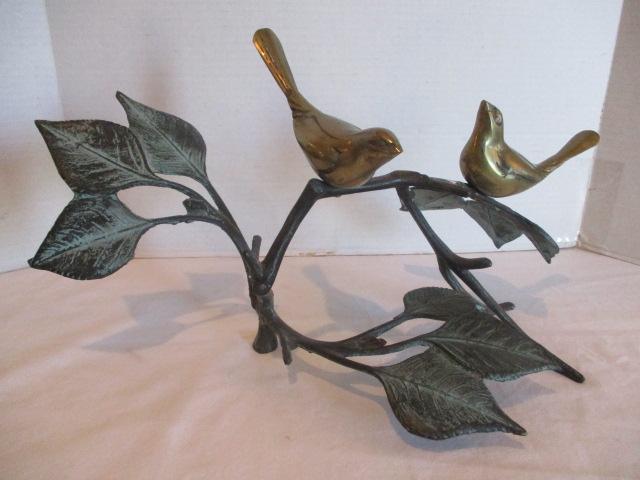 Brass Birds on Metal Branch Statue