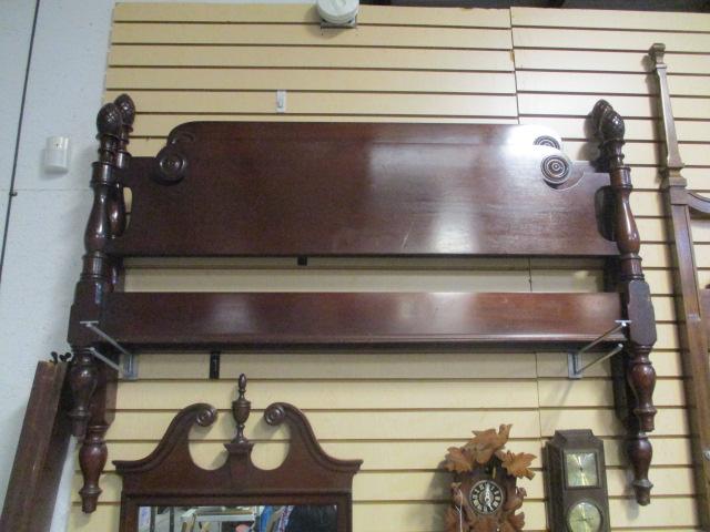 Genuine Mahogany Full Size Bed with Acorn Finials and Wood Rails