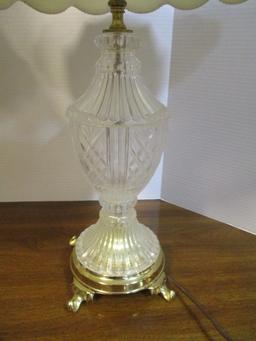 Pair of Glass Lamps with Brass Bases