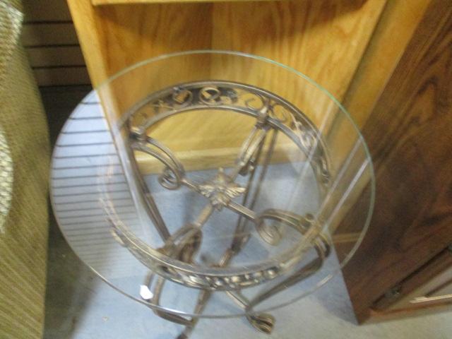 Round Folding Metal Table/Stand with Glass Top