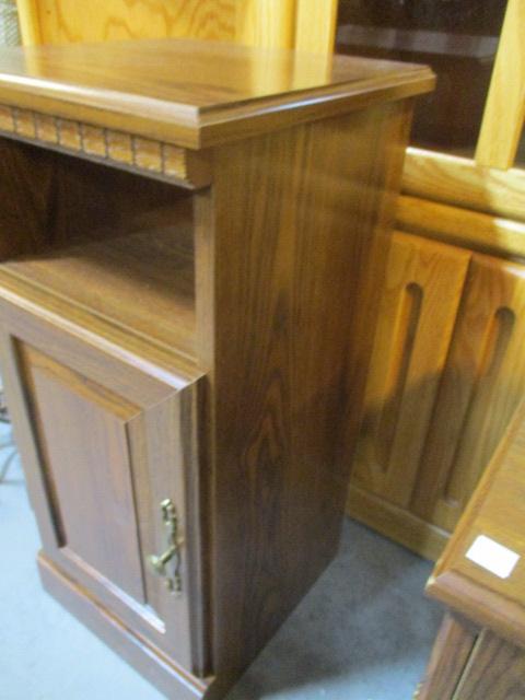 Wood Grain Finish Cabinet with Open Shelf and Door