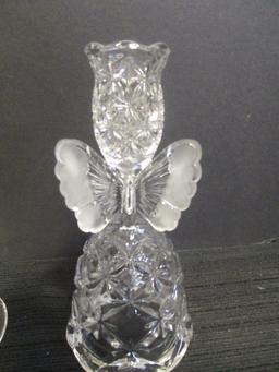 Glass Vase, Butter Dish and Pair of Candle Holders with Frosted Glass Butterflies