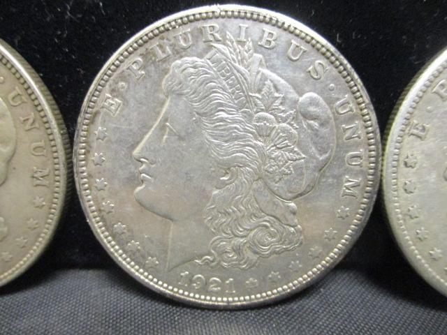 3 Morgan Silver Dollars- 1921, 1921D, 1921S