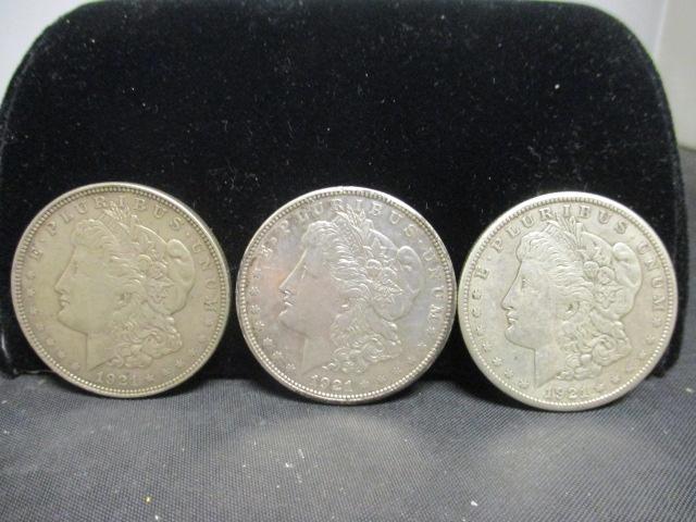 3 Morgan Silver Dollars- 1921, 1921D, 1921S