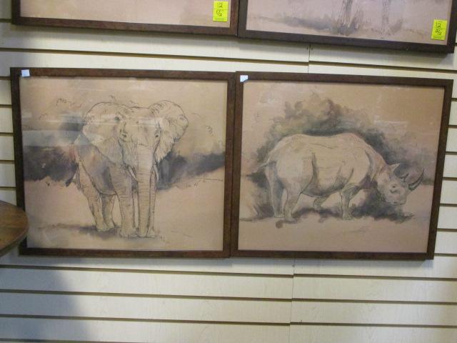 Framed Elephant and Rhinoceros Prints