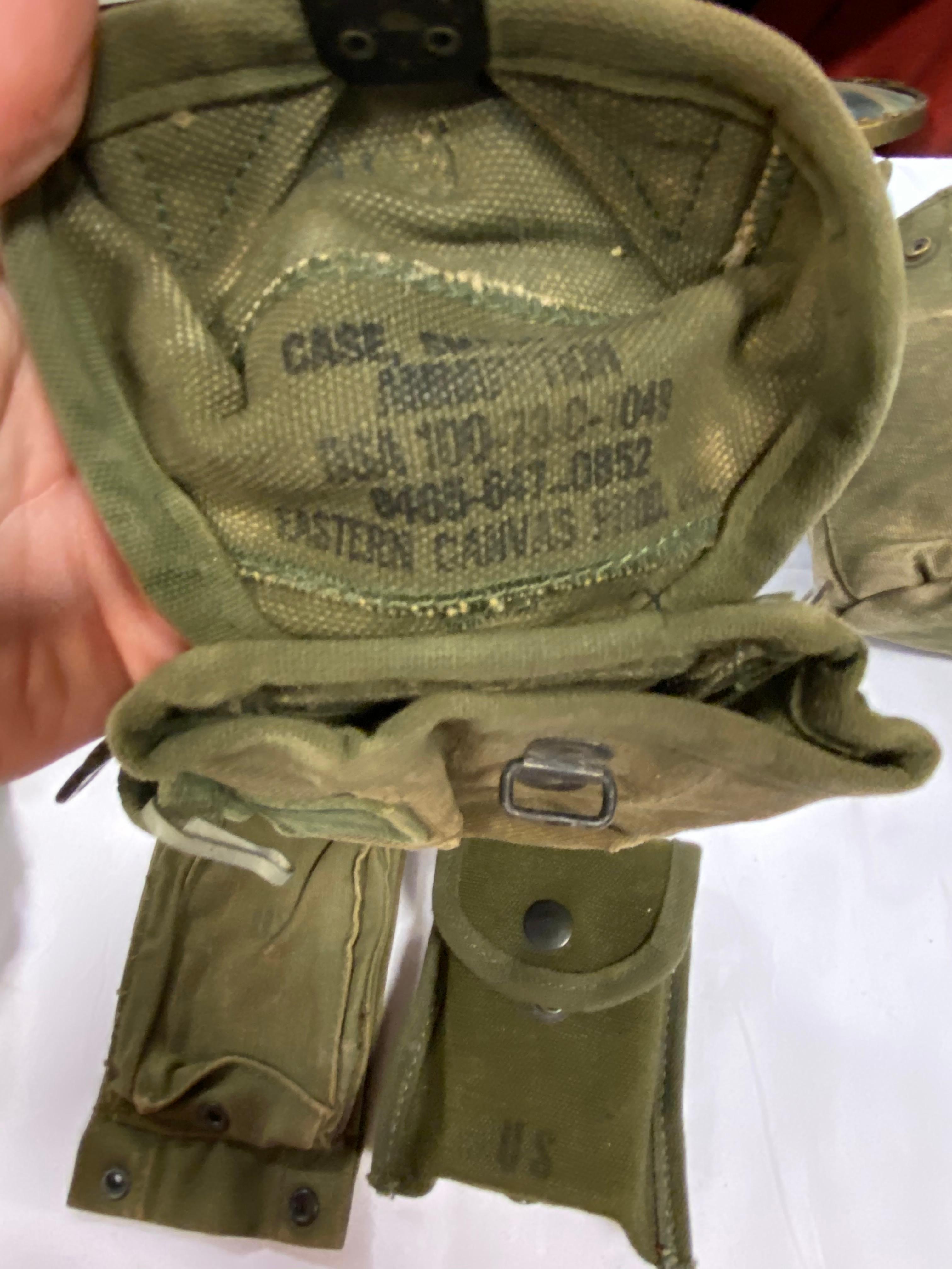 Large Lot of Original US Army Items- Canteen, Ammo Pouches, Bag, More