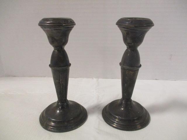 Pair of NS Co. Weight Sterling Silver Candle Holders