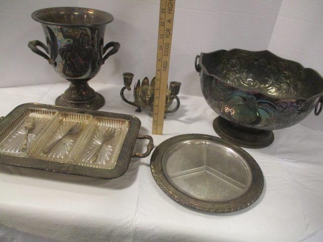 Silverplated Punch Bowl, Champagne Bucket, Candle Holder Center Piece with Frog,