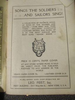"1918-19 Songs the Soldiers and Sailors Sing" Song Book, Leather Bound 1944