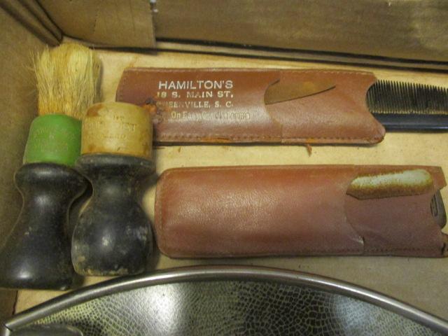 Gentleman's Lot:  Shaving Brushes & Razors, Hair Combs, Flask,