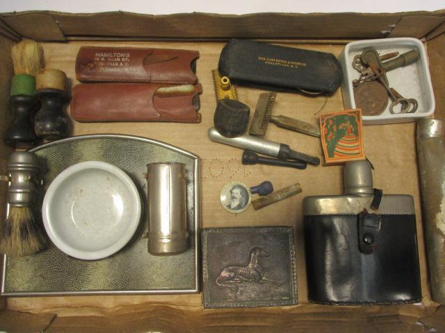 Gentleman's Lot:  Shaving Brushes & Razors, Hair Combs, Flask,