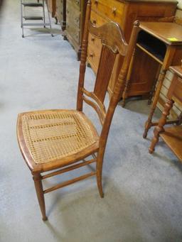 Vintage Wood Chair with Woven Seat