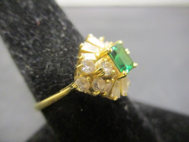 14k Gold Ring w/ Simulated Emerald & CZ Stones