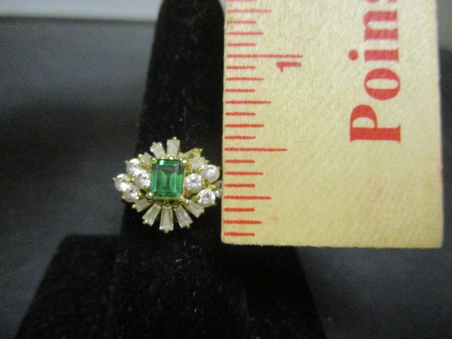 14k Gold Ring w/ Simulated Emerald & CZ Stones