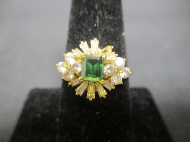 14k Gold Ring w/ Simulated Emerald & CZ Stones