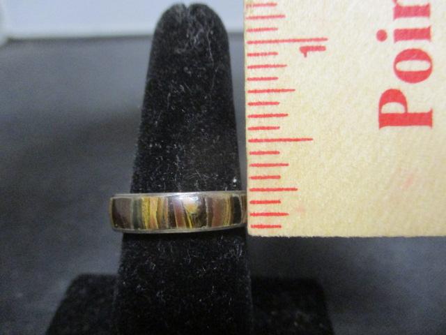 Sterling Silver Band Ring w/ Stone Veneer