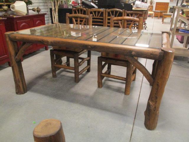 Rustic Log Dining Table and Four Rustic Log Side Chairs