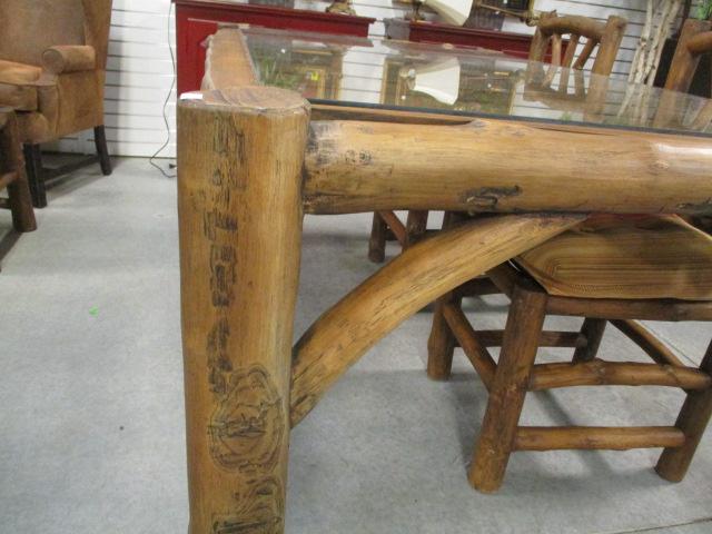 Rustic Log Dining Table and Four Rustic Log Side Chairs