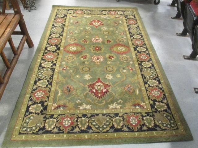 Hand Tufted 100% Wool Pile Green/Rust Area Rug