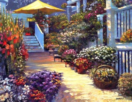 Nantucket Flower Market Texturized Giclee on Canvas signed by Howard Behrens