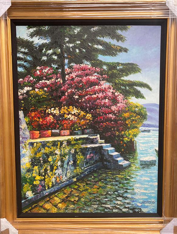 Stairs of Lake Como II Original on Canvas. Framed and signed by Howard Behrens
