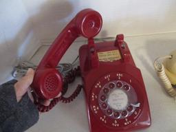 Vintage Red Western Electric Rotary Dial Desk Phone and AT&T Beige