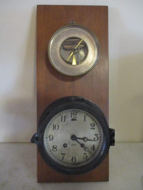 Hand Crafted Weather Station with Vintage Chelsea Ship's Bell Clock and