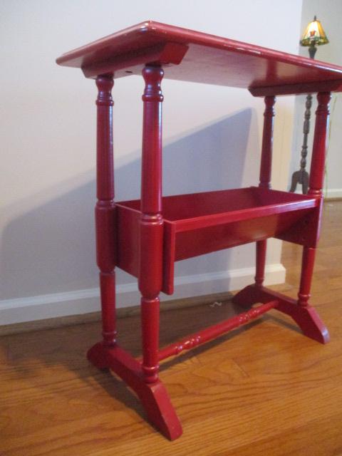Wood Telephone Stand Painted Red