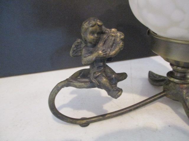 Cast Metal Cherub on Leaf Torchiere Night Light