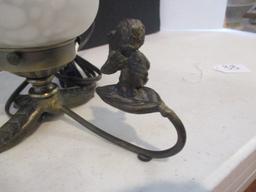 Cast Metal Cherub on Leaf Torchiere Night Light