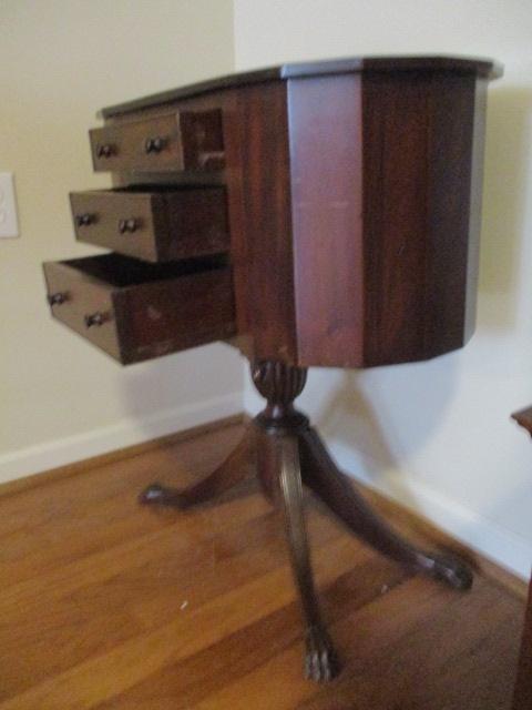 Vintage Martha Washington Pedestal Base Sewing Cabinet with Claw Feet