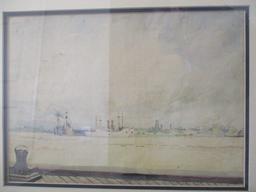 Framed and Matted Original Harbor Scene Watercolor