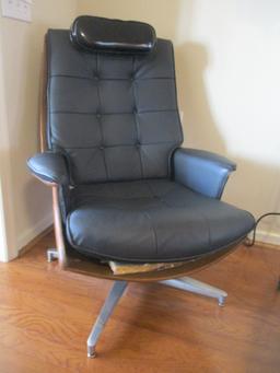 Mid Century Heywood-Wakefield Walnut Swiveling Lounge Chair and Ottoman