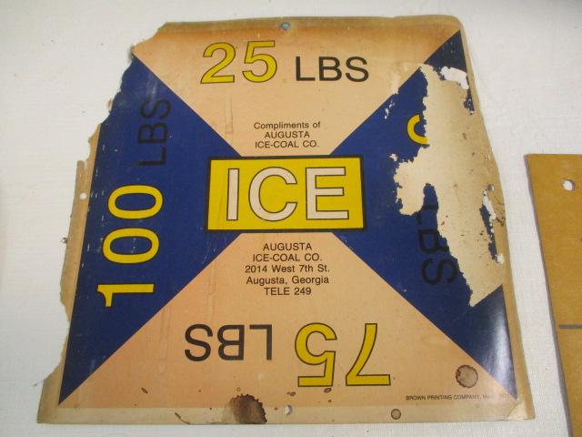 Ice Tongs and Two Cardboard Ice Signs