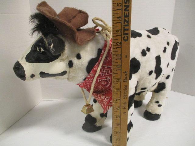 Black and White Wood Cow with Furry Covering