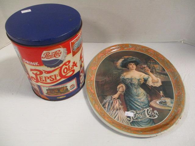 Pepsi-Cola Tin Canister and Oval Tray